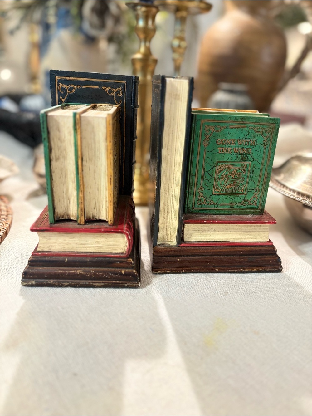 Vintage Green and Red Miniature Book Bookends by Vintage